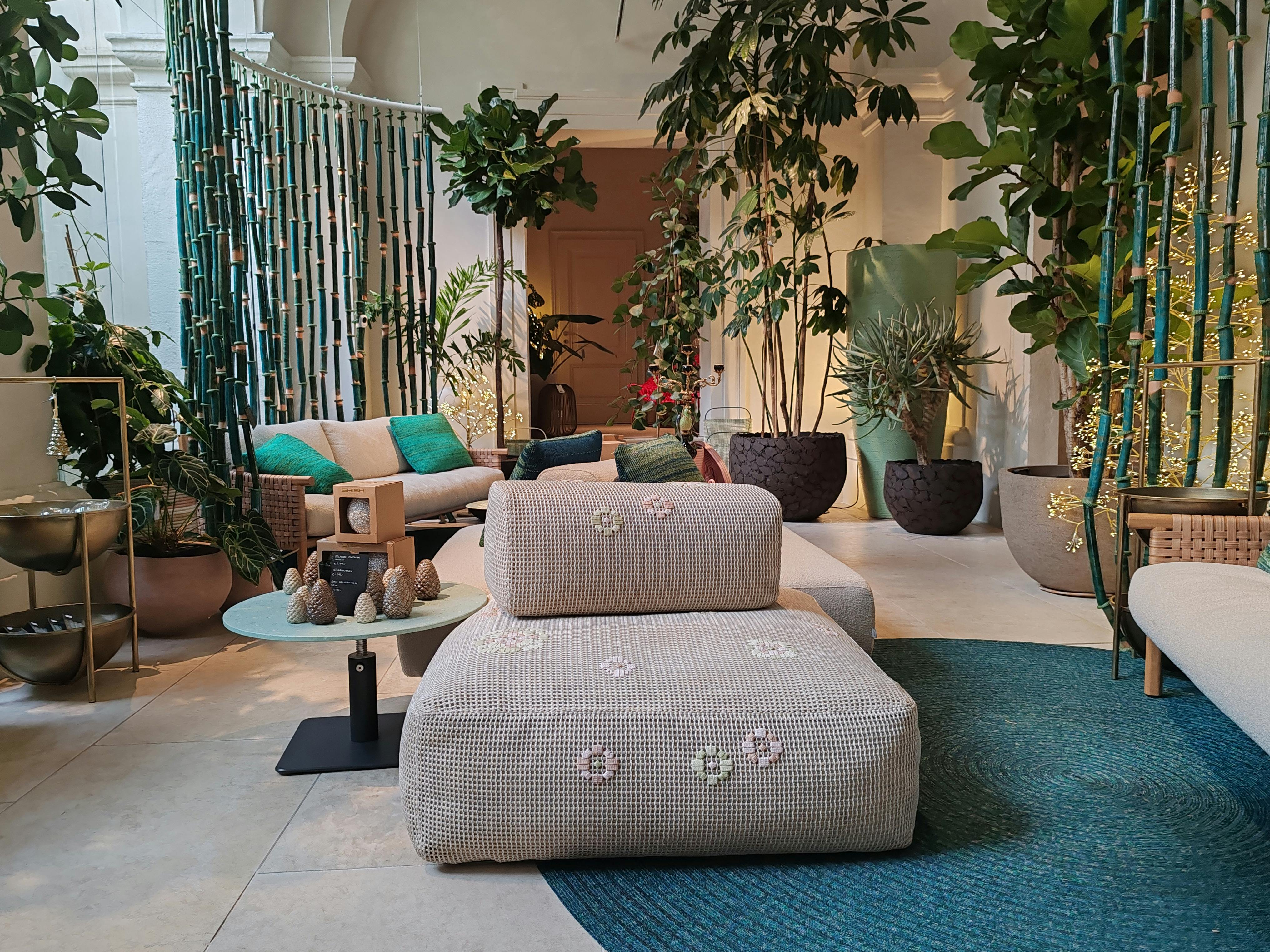 Futuristic interior with adaptive lighting and morphing surfaces