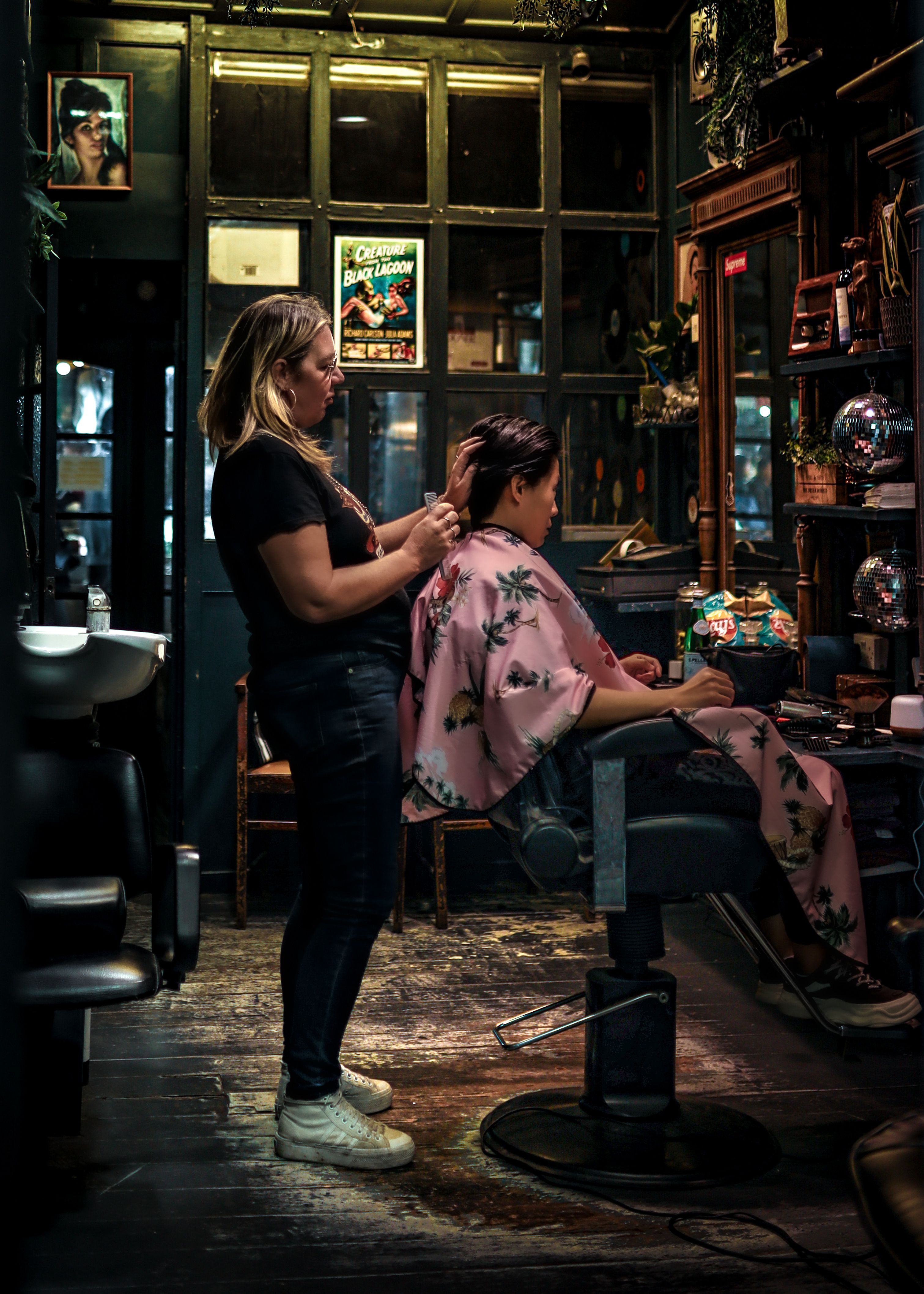 Hair salon stylist content shoot