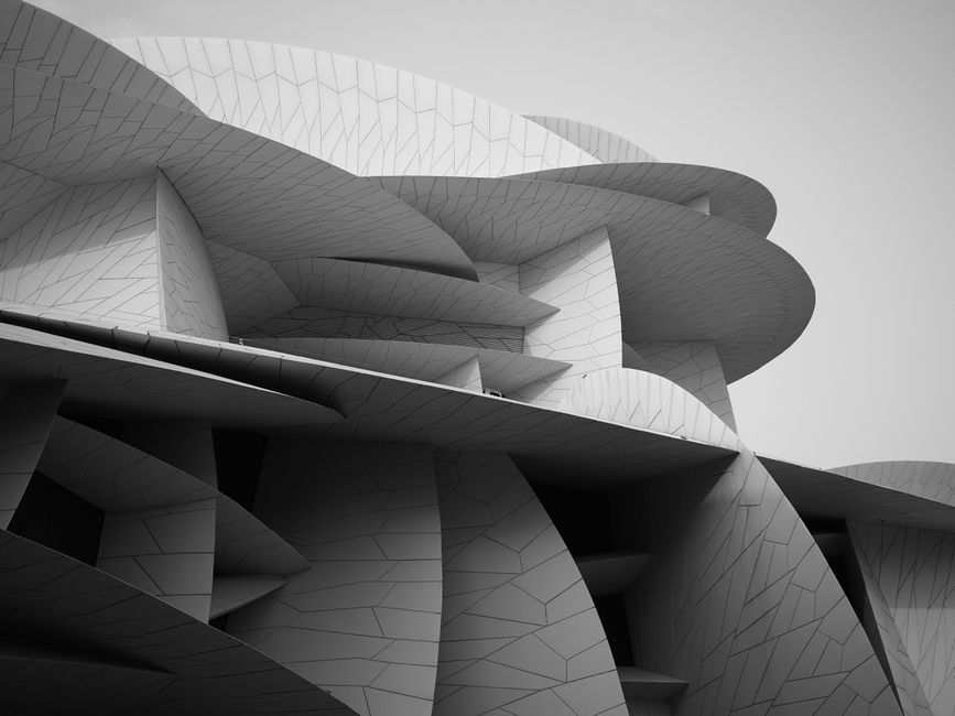 Striking exterior architecture of the National Museum of Qatar