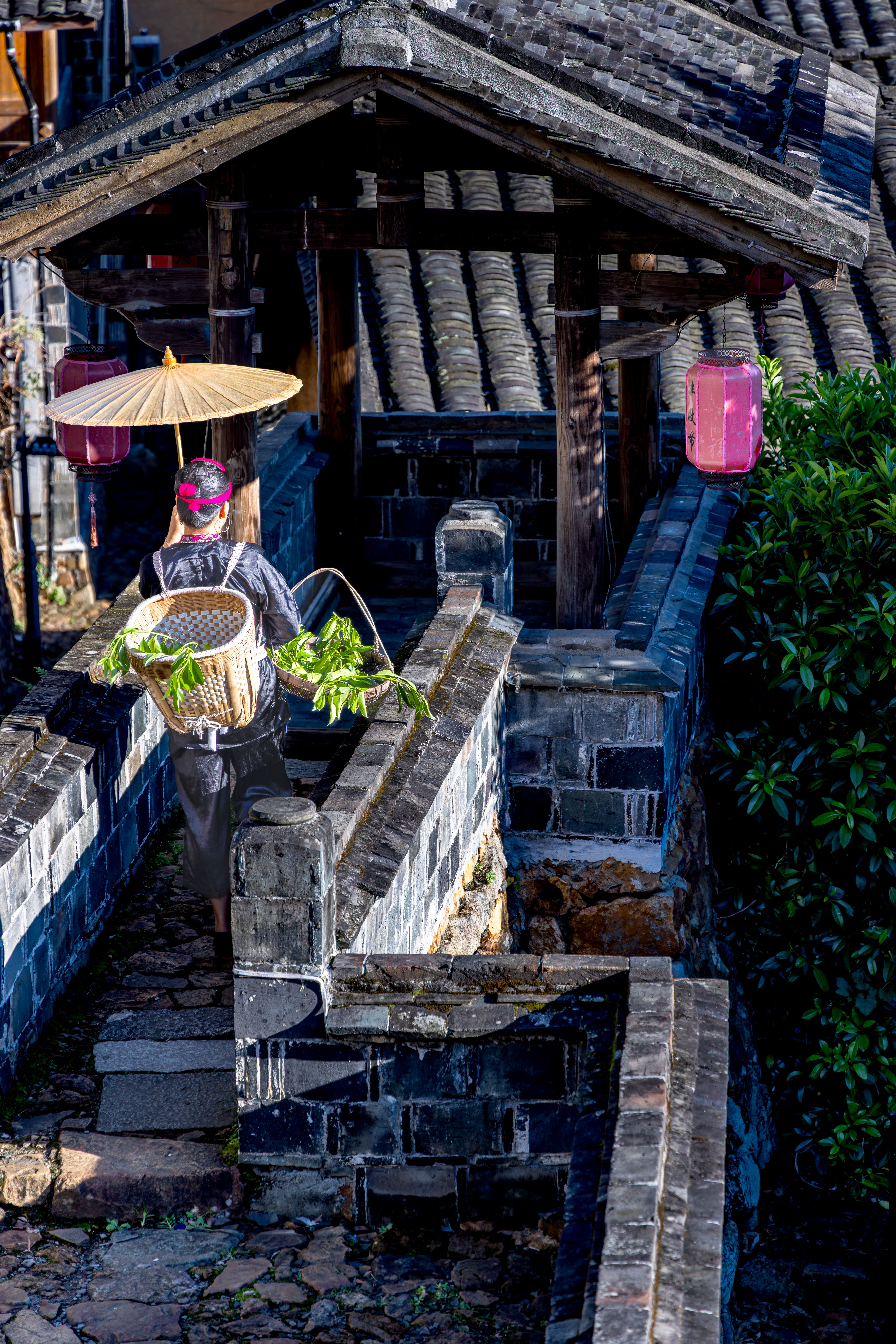 Traditional Farmer on Stone Path in Asia · Free Stock Photo