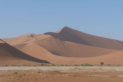 Free Stunning view of towering orange sand dunes under a clear blue sky in the Namib Desert. Stock Photo
