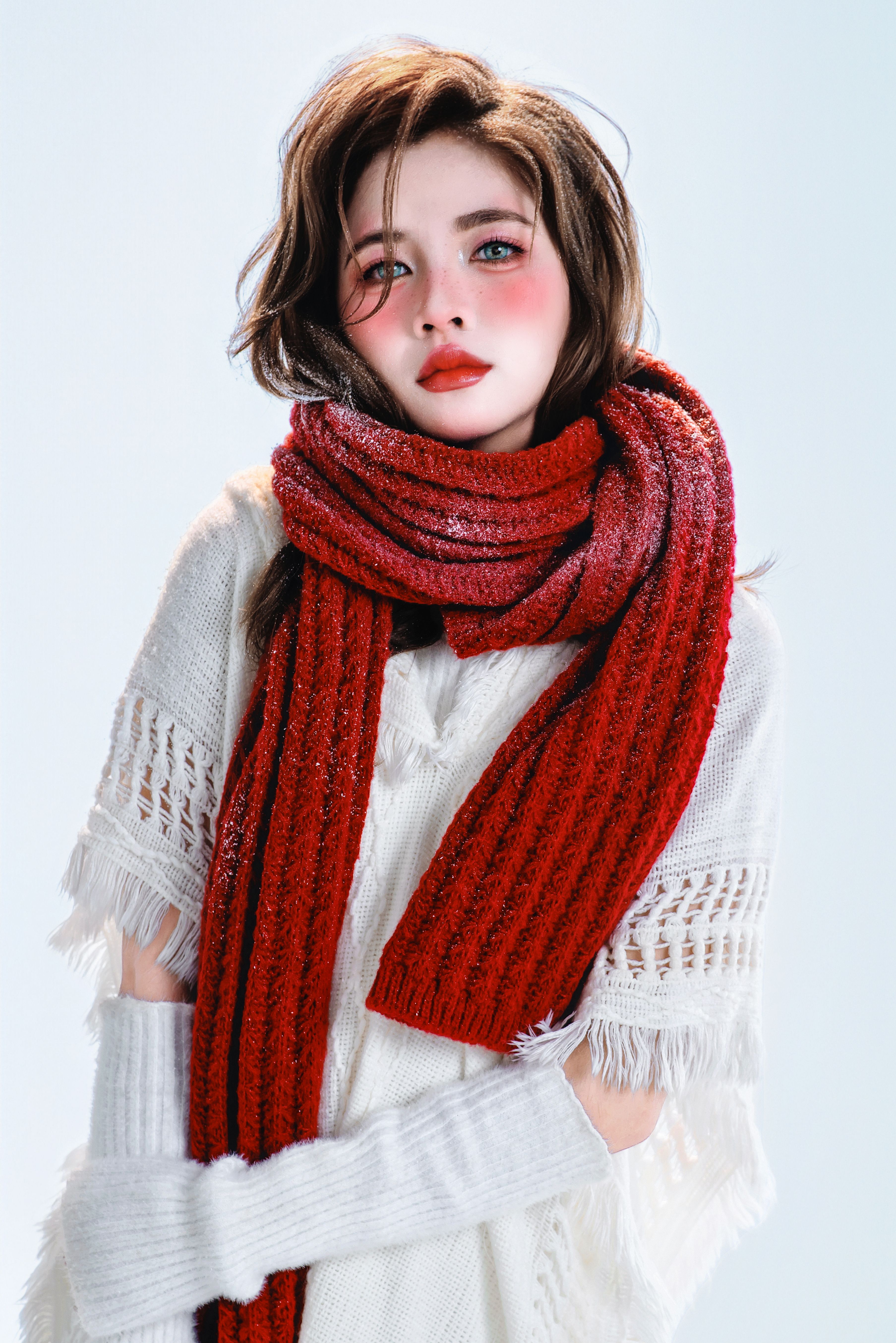 Winter Fashion Portrait with Red Scarf · Free Stock Photo