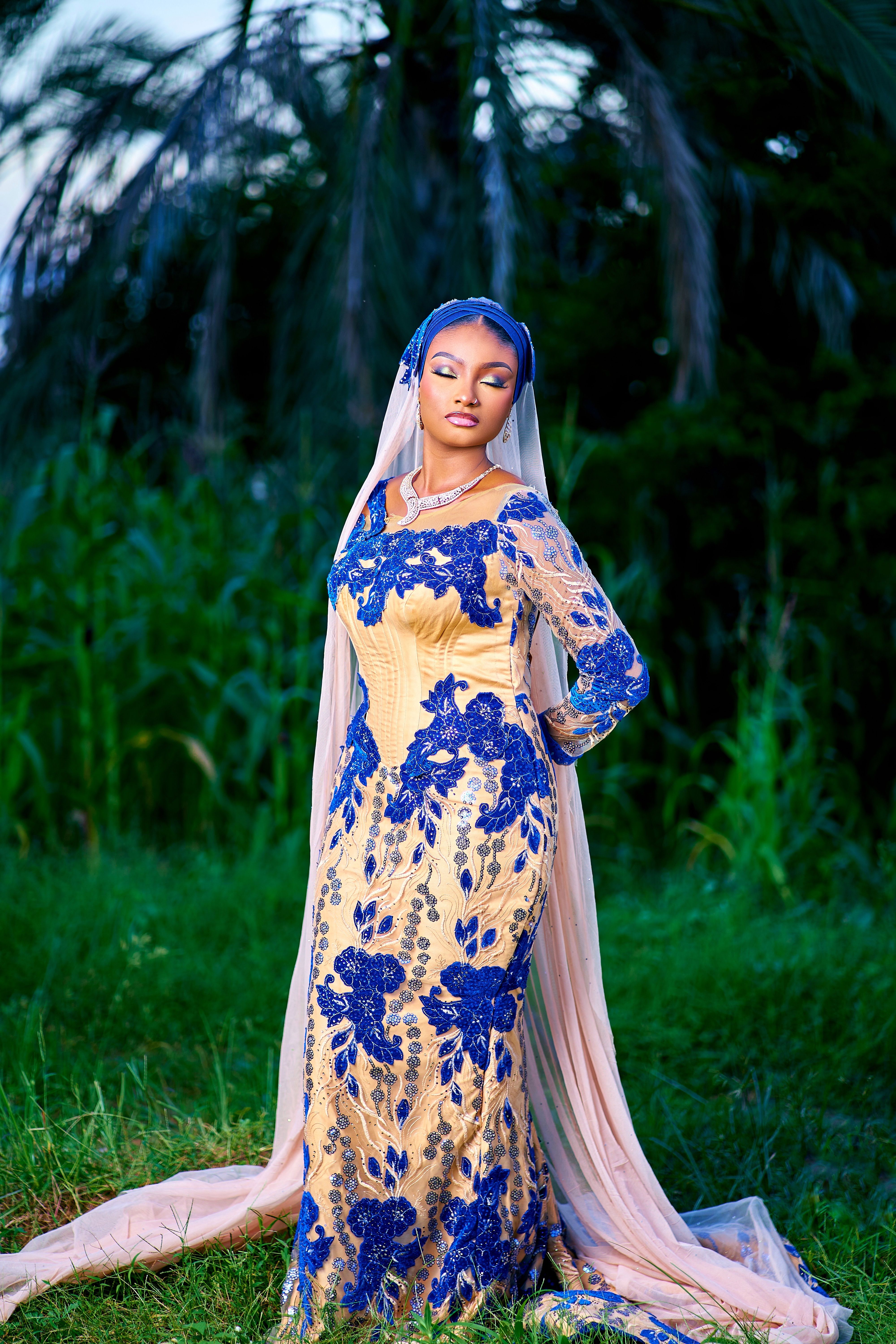 Elegant Woman in Traditional Blue Embroidered Dress · Free Stock Photo