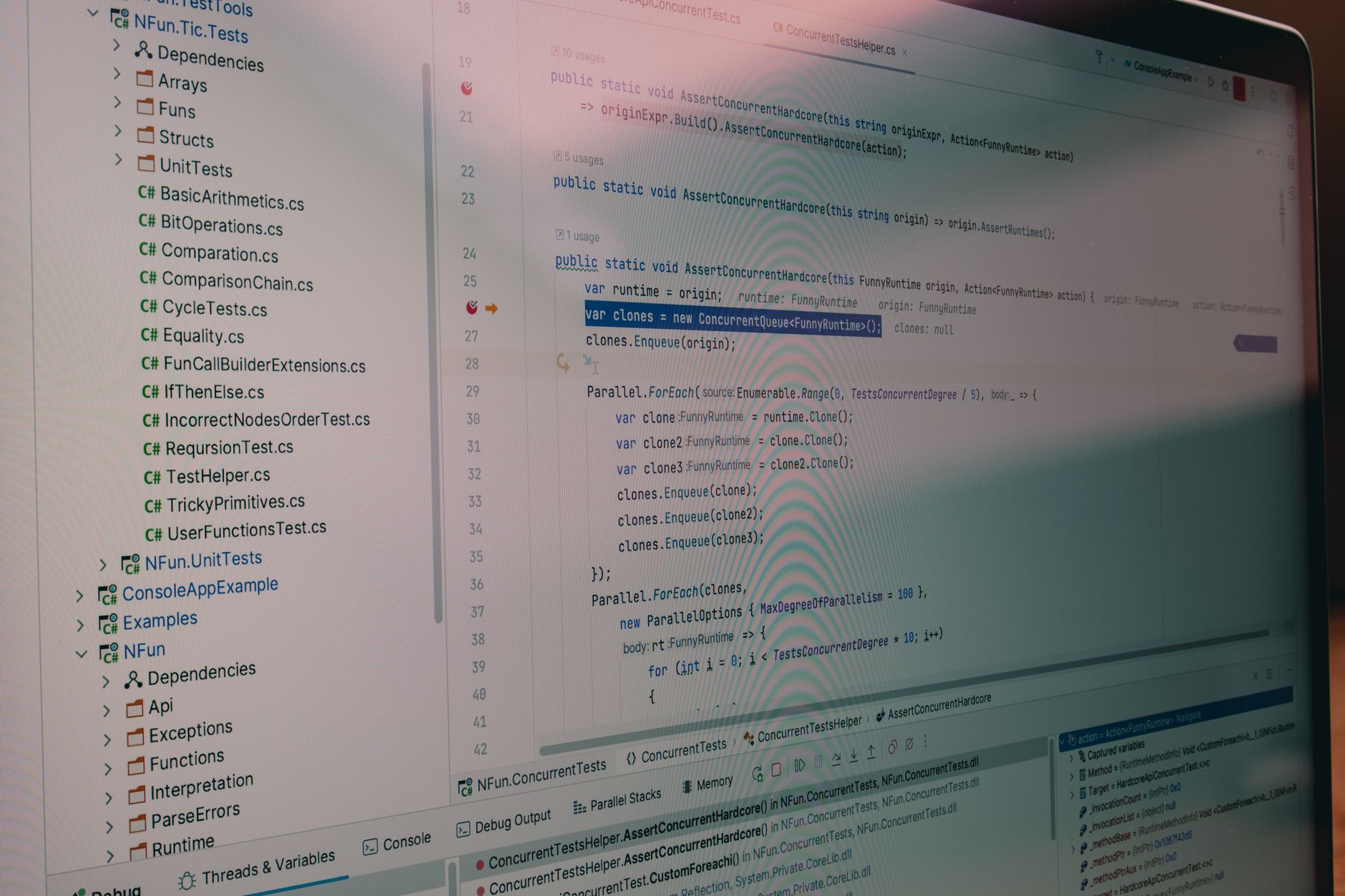 Detailed view of code and file structure in a software development environment.