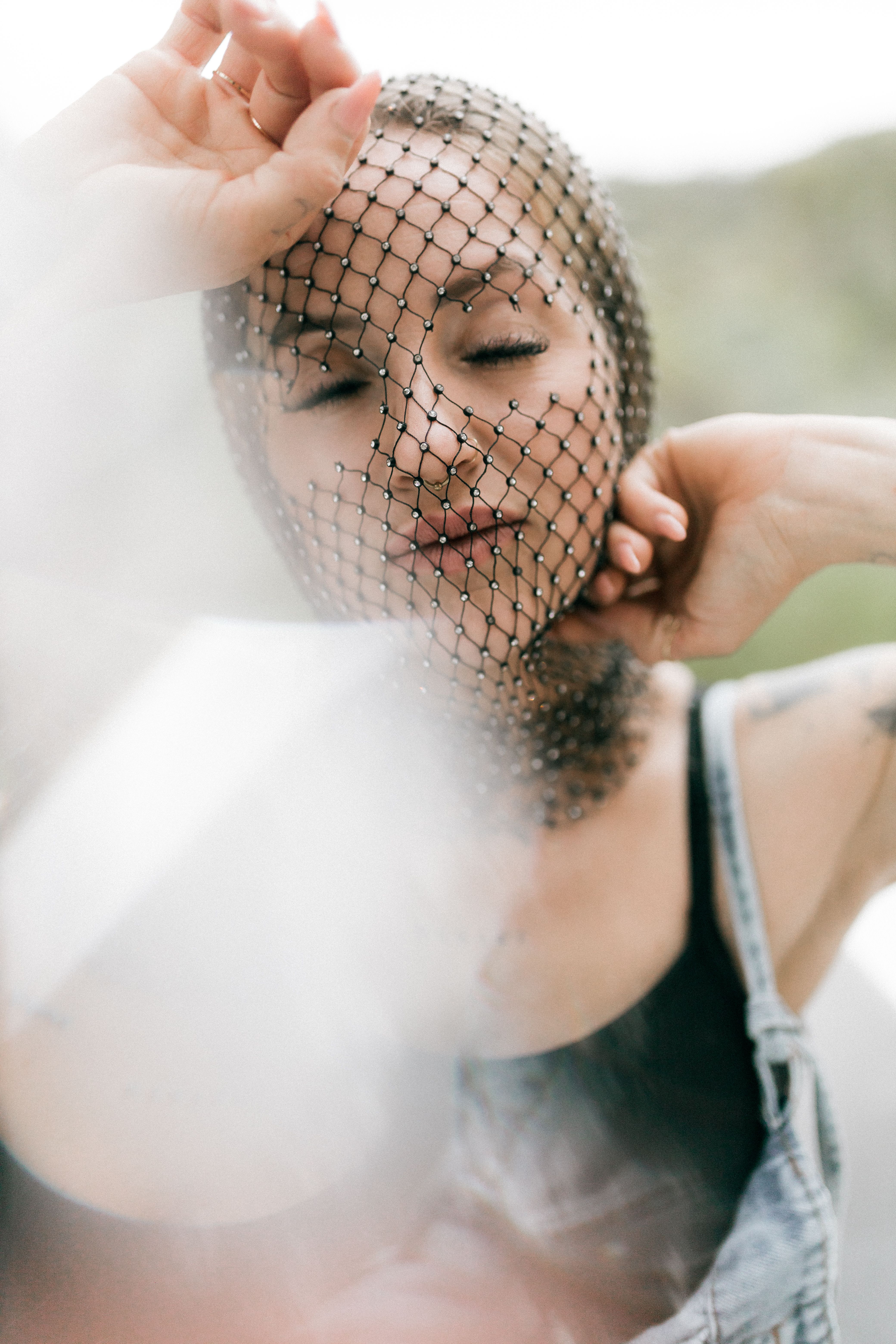 Portrait of Woman with Mesh Veil Outdoors · Free Stock Photo