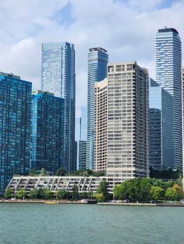 Stunning view of Toronto's modern skyscrapers against a clear sky near Lake Ontario.