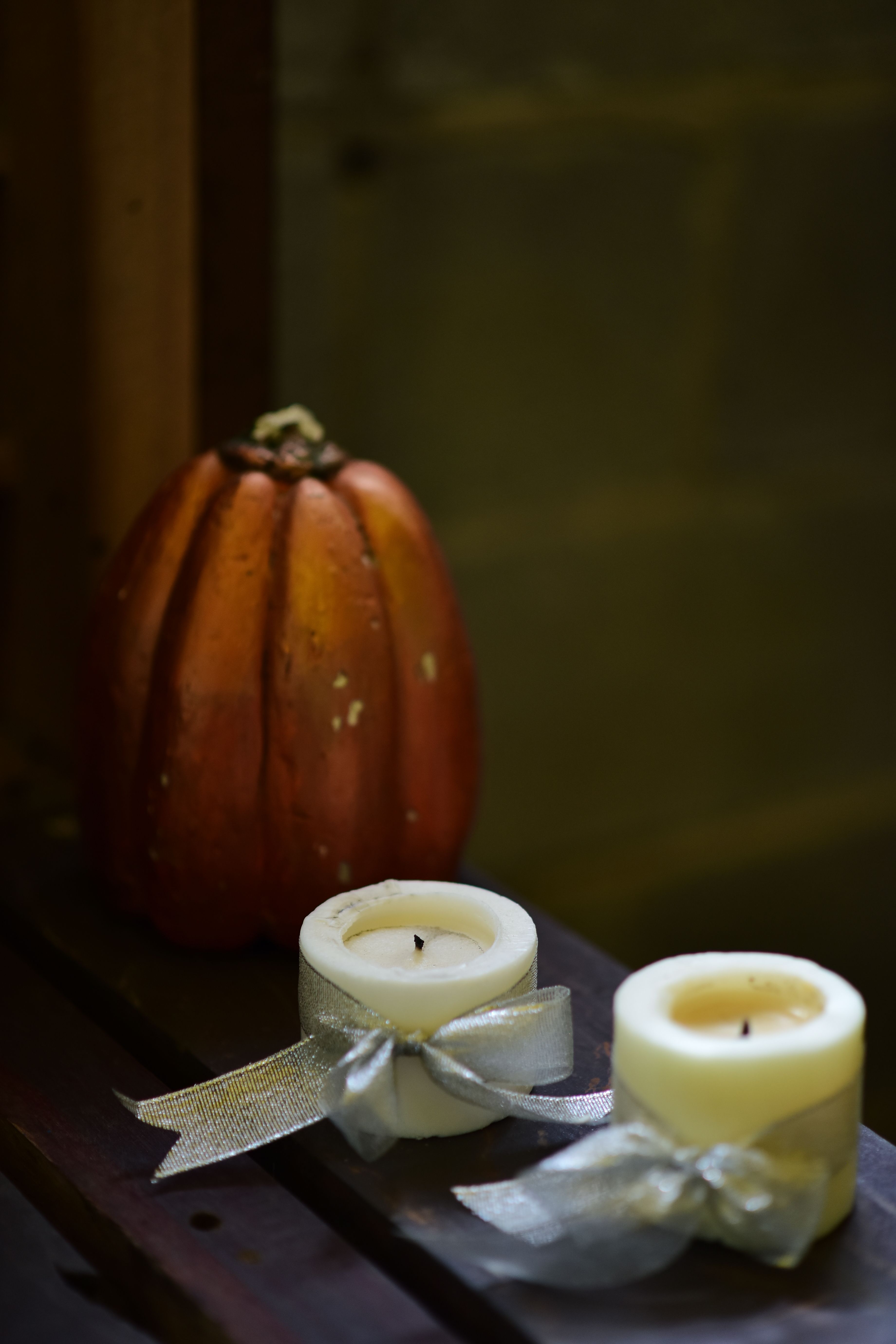 Cozy Autumn Decor with Pumpkins and Candles · Free Stock Photo
