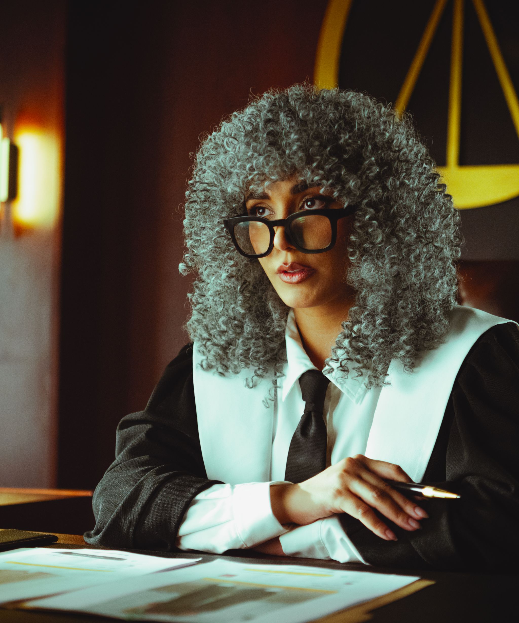 Lawyer reviewing documents in an office