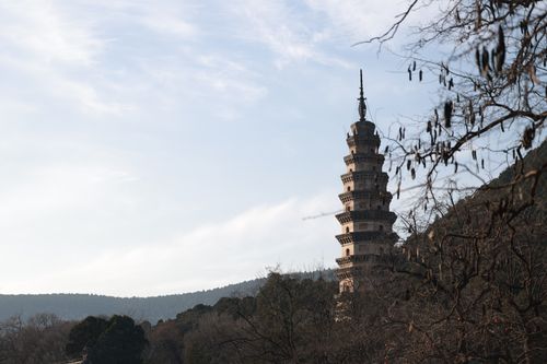 Free A majestic pagoda surrounded by trees under a clear sky, evoking tranquility. Stock Photo
