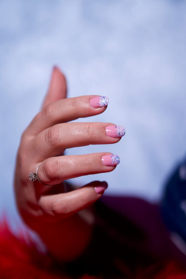 Pink glitter manicure nail art