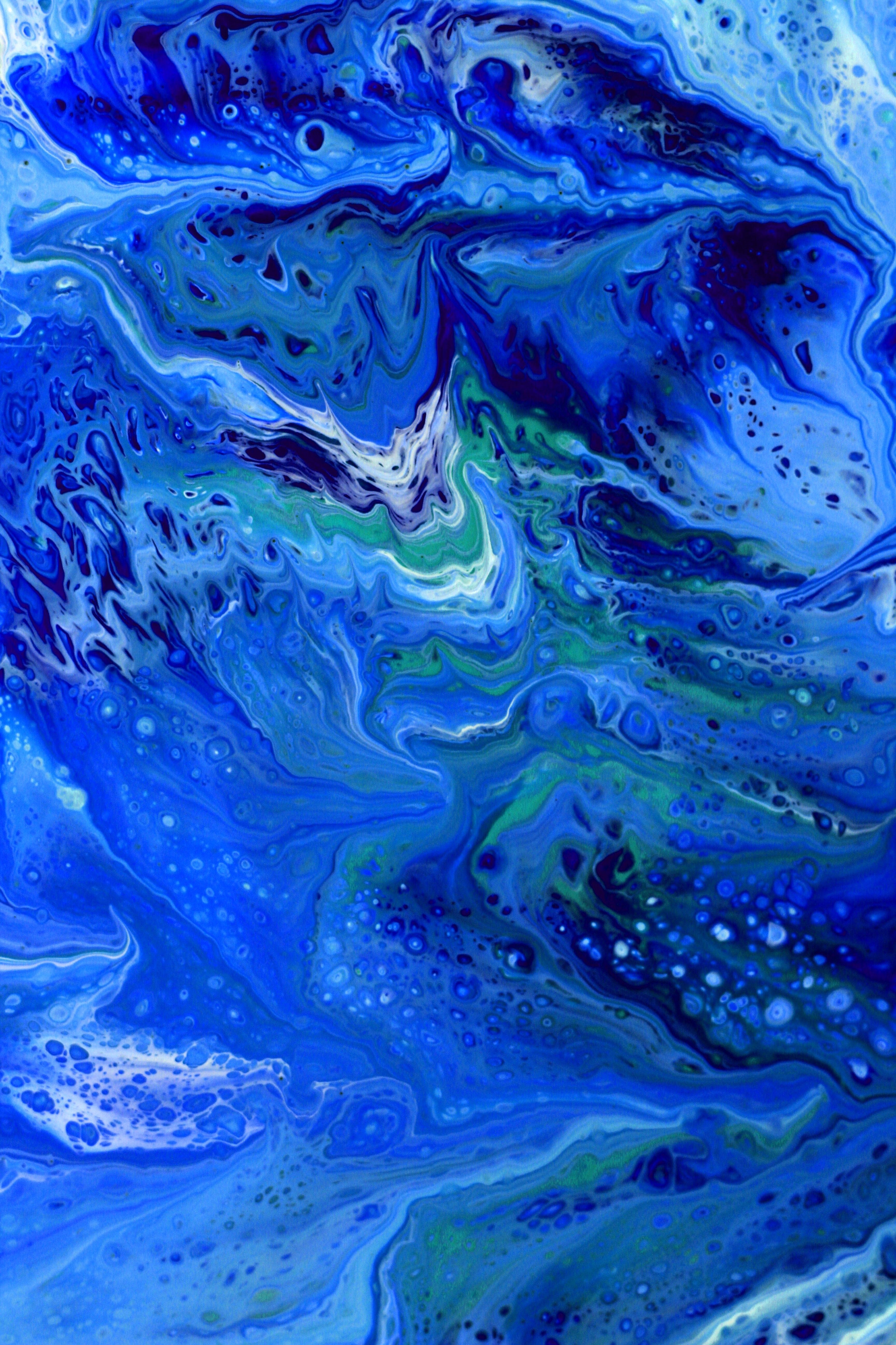 Vibrant Abstract Blue Ocean Waves Painting · Free Stock Photo