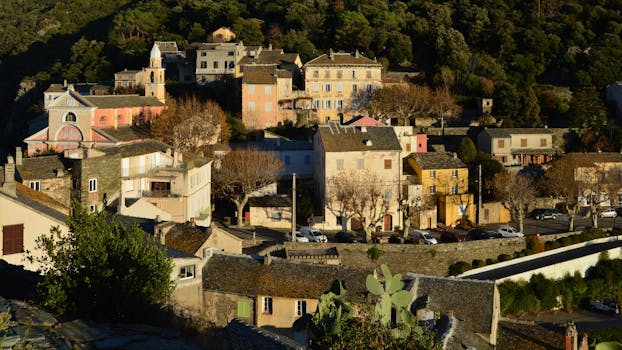 Picturesque view of Nonza village in Corse, France, capturing unique architecture and scenic beauty.
