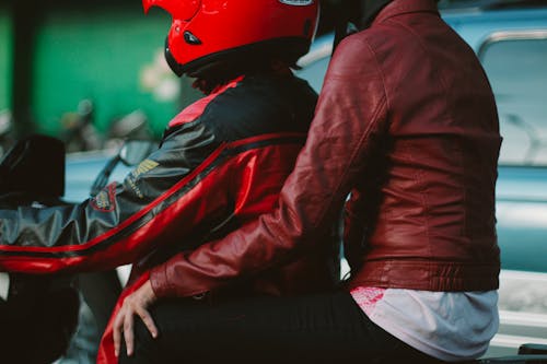 Free stock photo of couple, motorcycle, red
