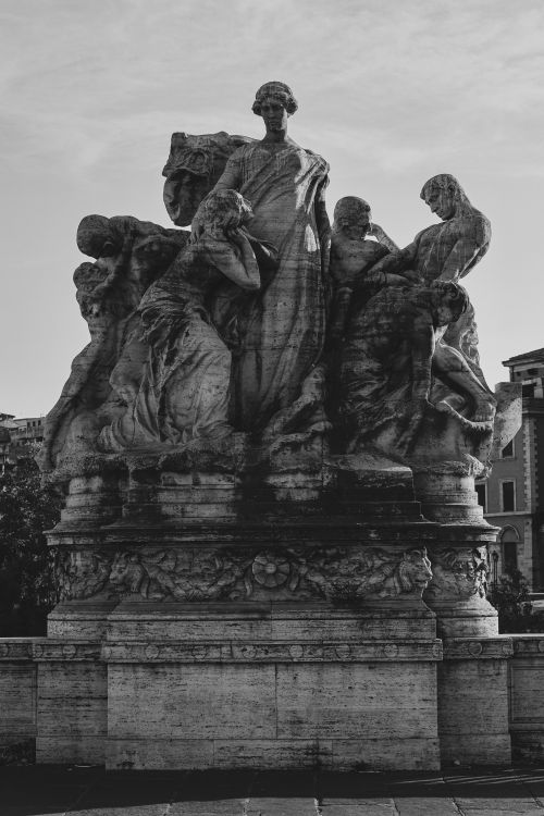 Free Black and white photo of a historic marble statue in Rome. Stock Photo