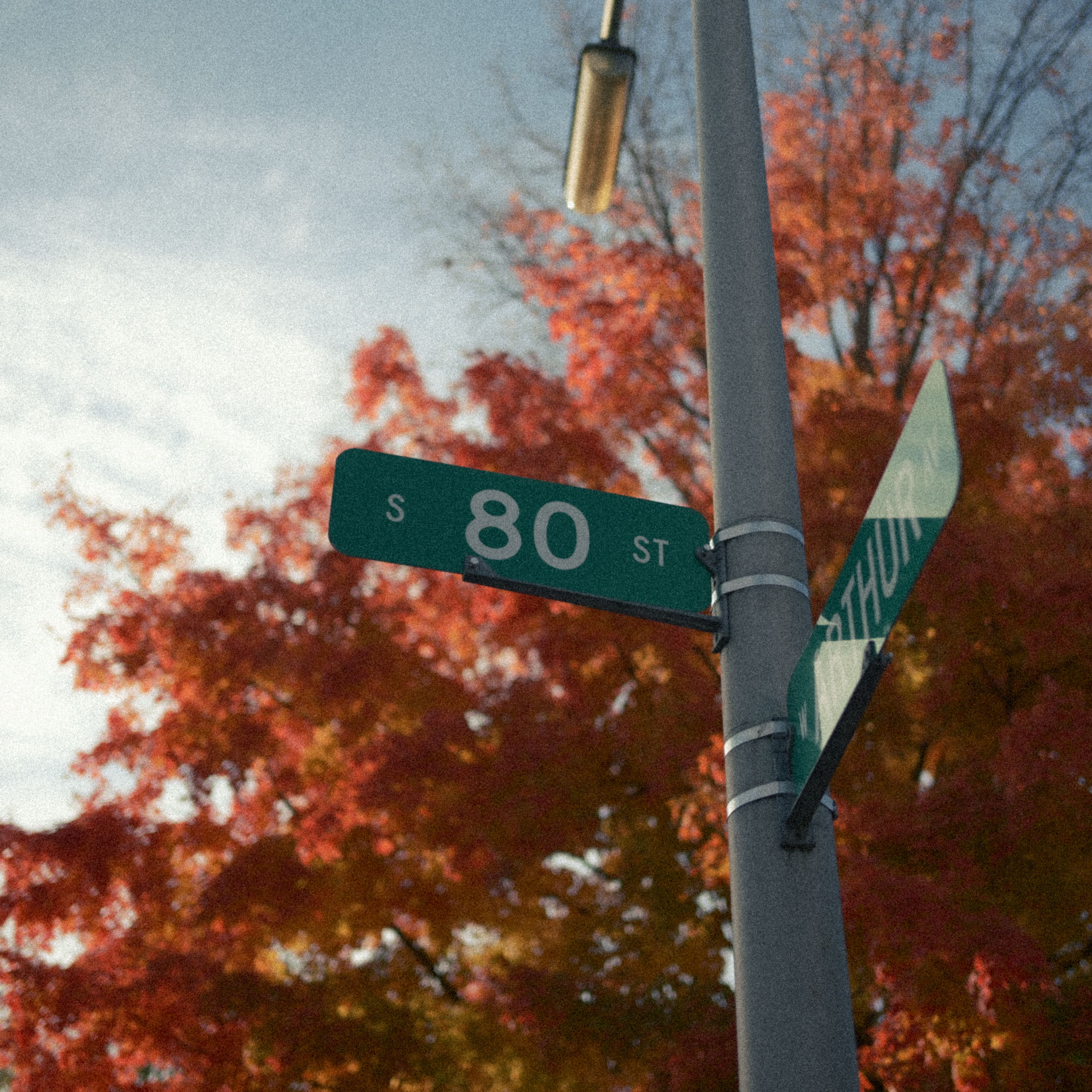 Street Sign with Autumn Foliage on 80th Street · Free Stock Photo
