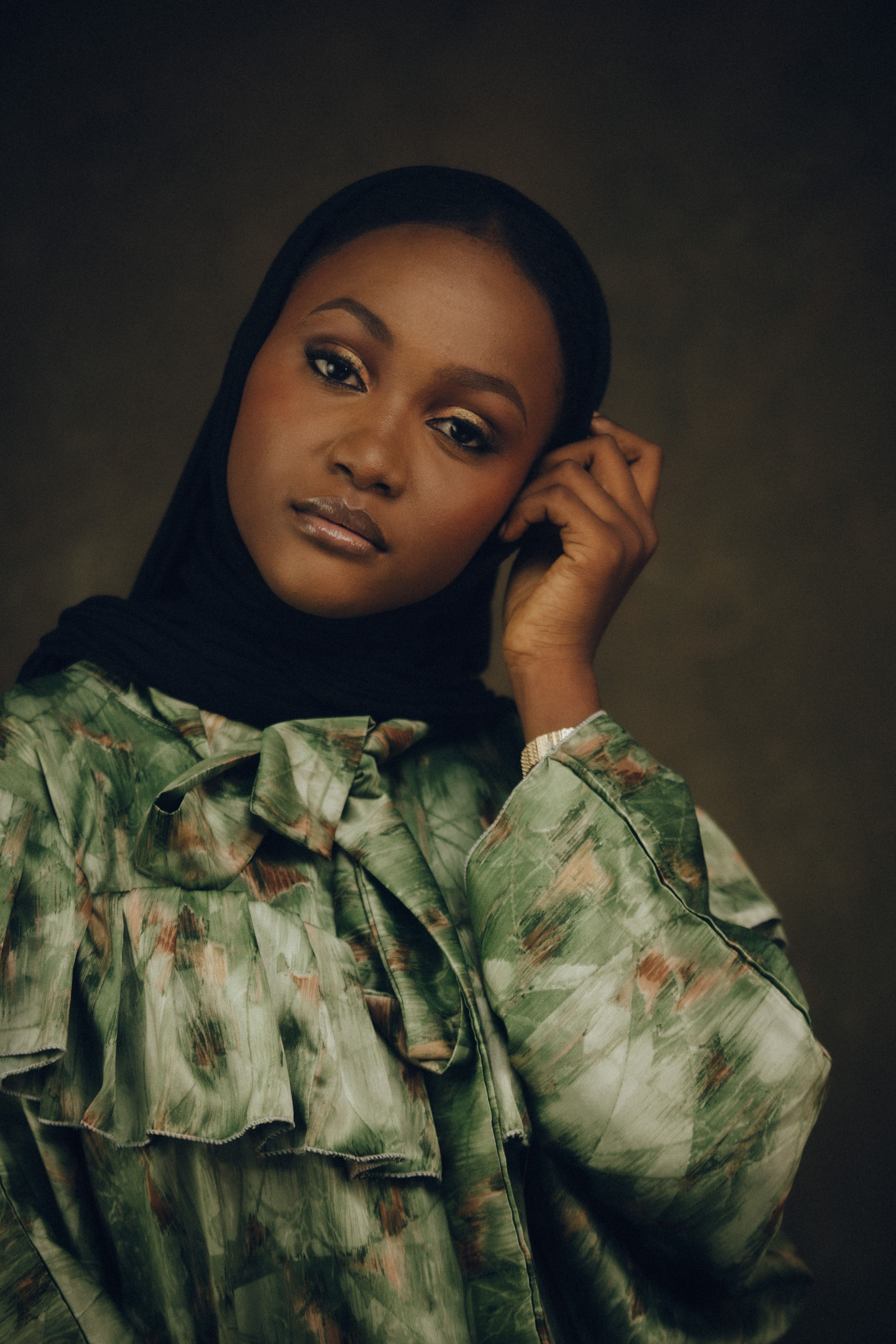 Elegant Portrait of Woman in Hijab with Green Patterned Dress · Free ...