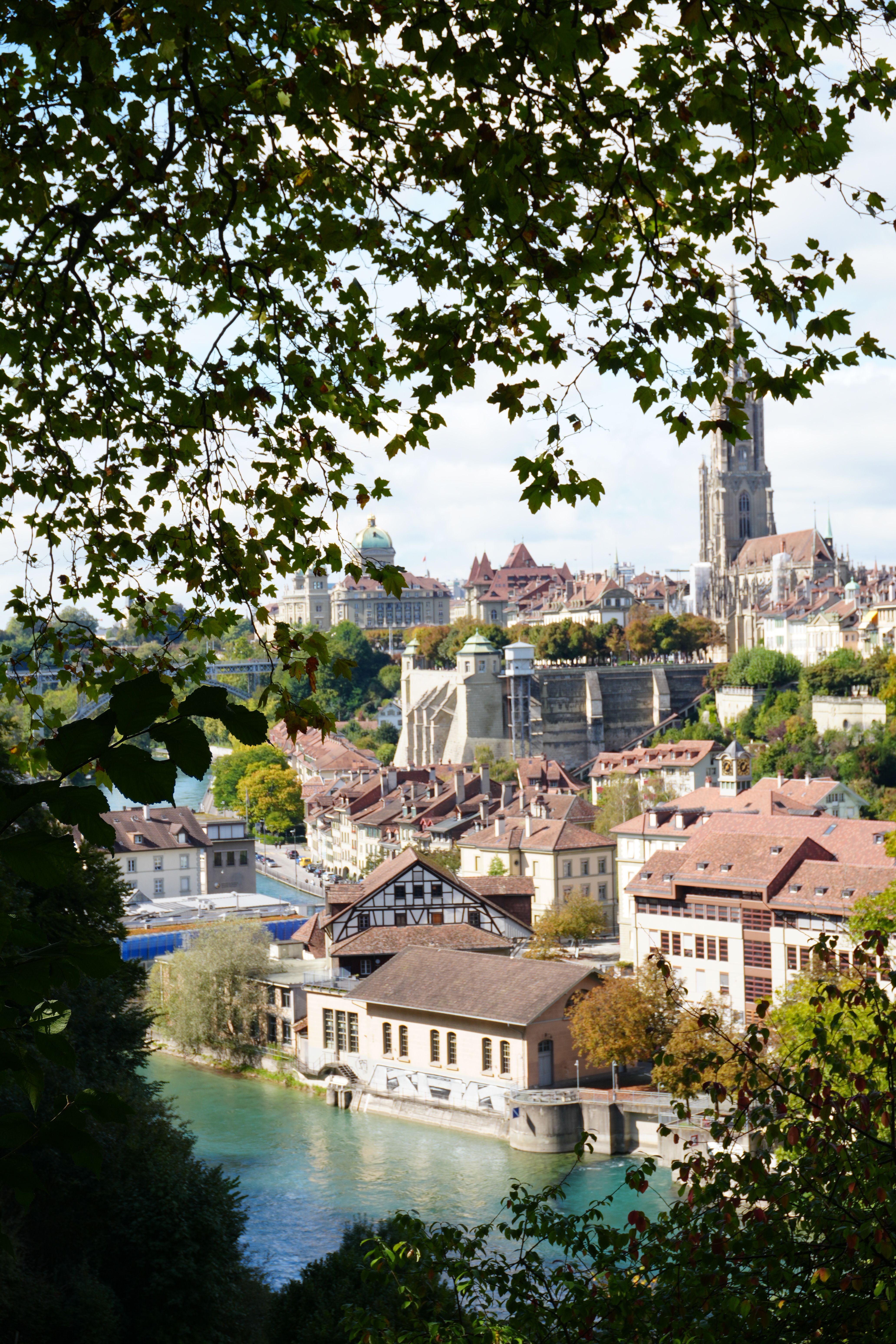 Scenic view of historic Bern with medieval architecture and church in Switzerland.