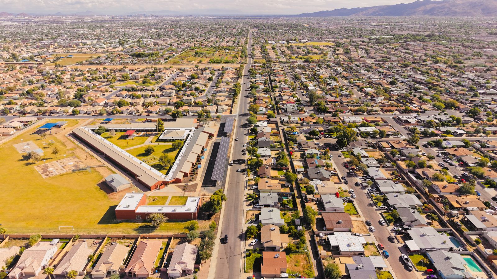 Aerial view of a Phoenix Valley residential neighborhood