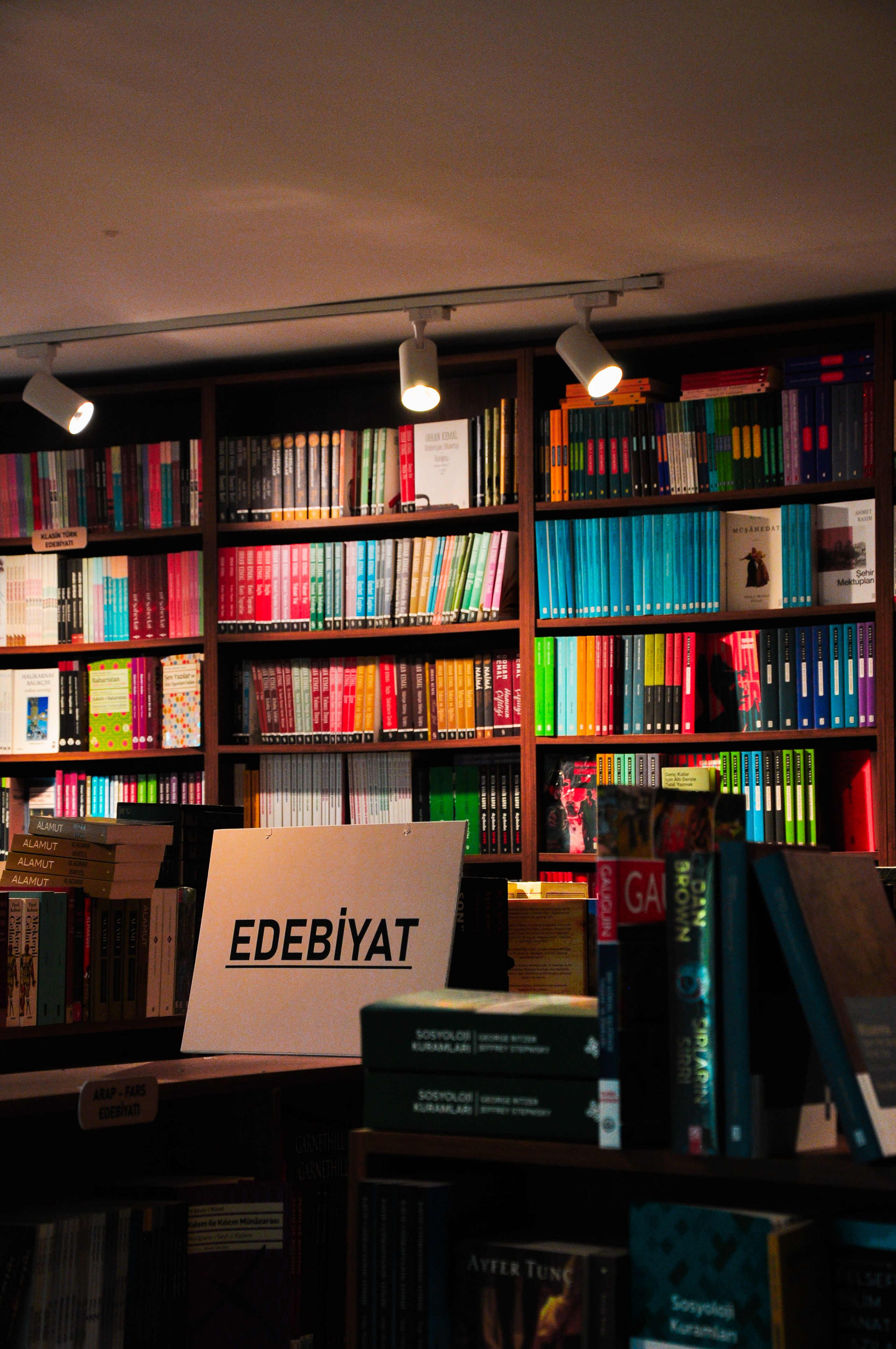 Shelves lit for an evening event