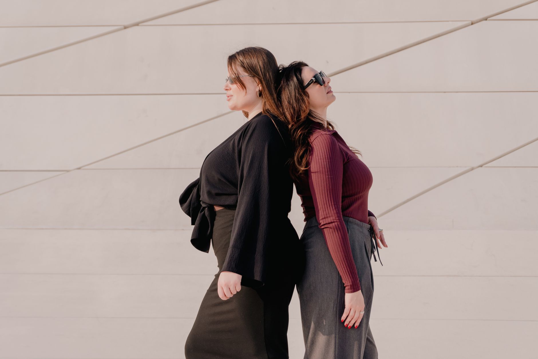 three pairs of ponte trousers shown side by side demonstrating differences in fabric weight, drape, and surface quality at the same price point