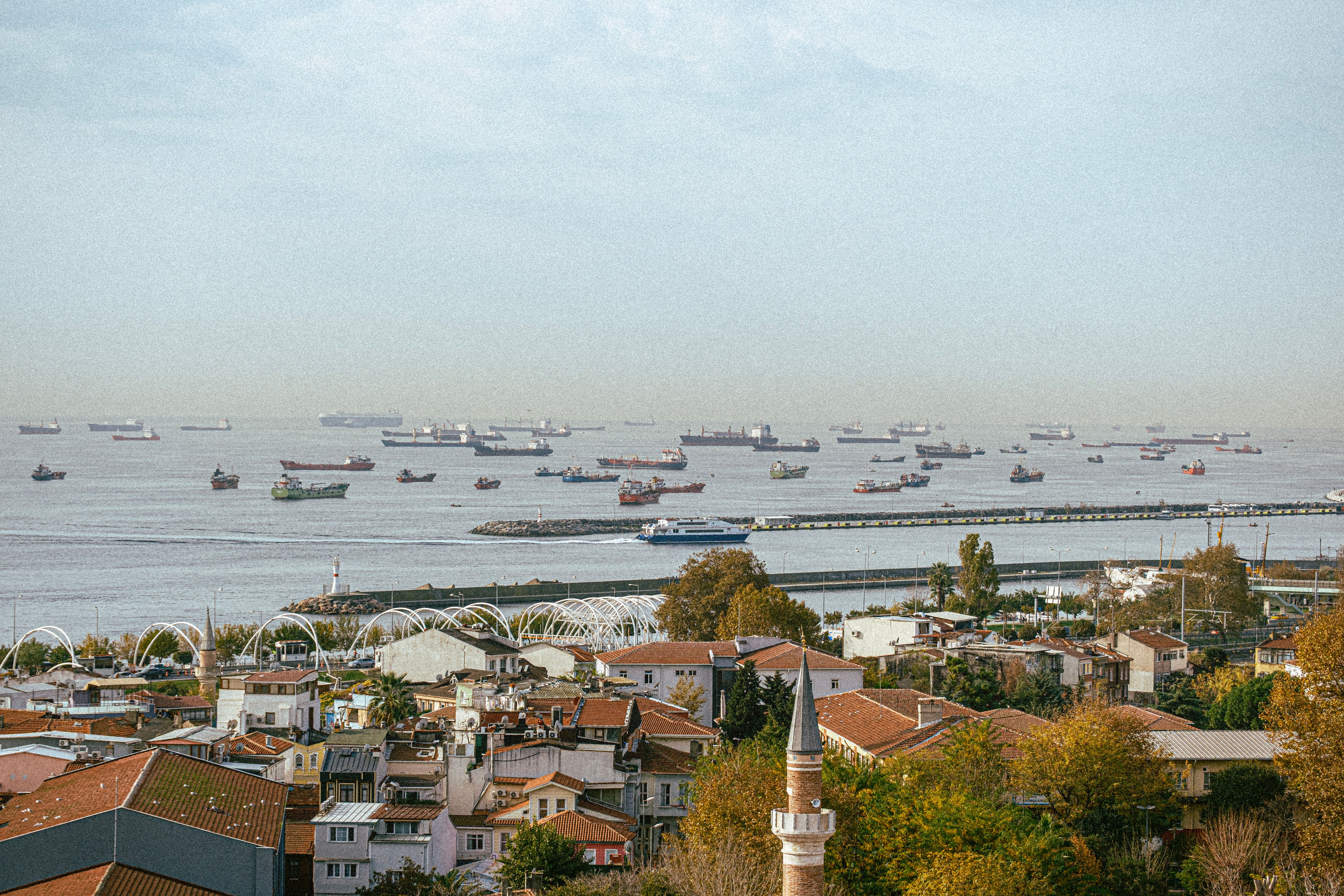 Vibrant Istanbul Bosphorus With Distant Ships Free Stock Photo
