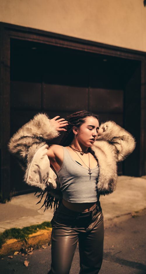 Free Stylish woman in fur coat posing confidently outdoors. Stock Photo