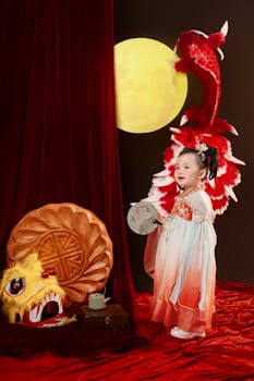 Charming portrait of a child in traditional Vietnamese dress during a festive celebration.