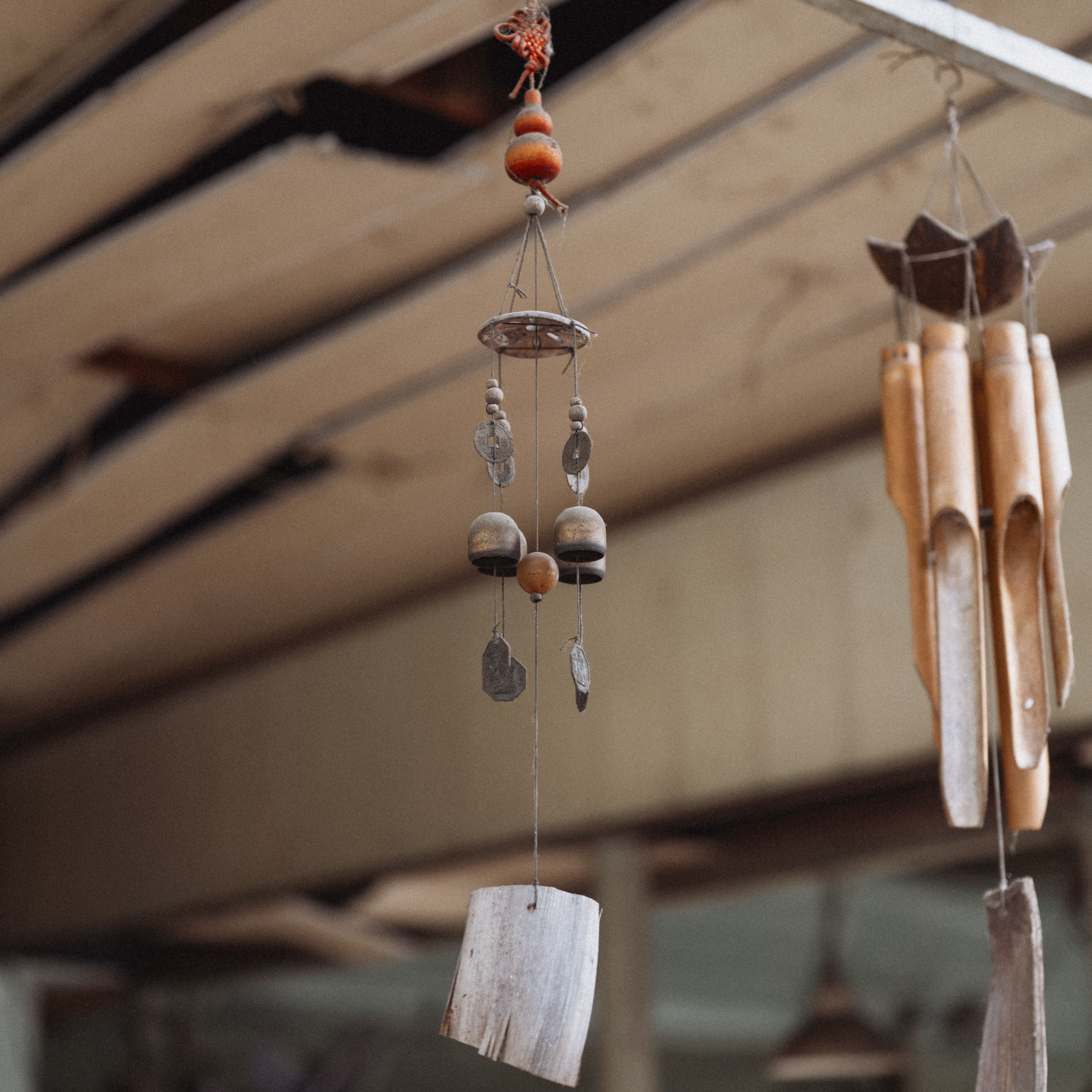 Artistic Indoor Wooden Wind Chimes Display · Free Stock Photo