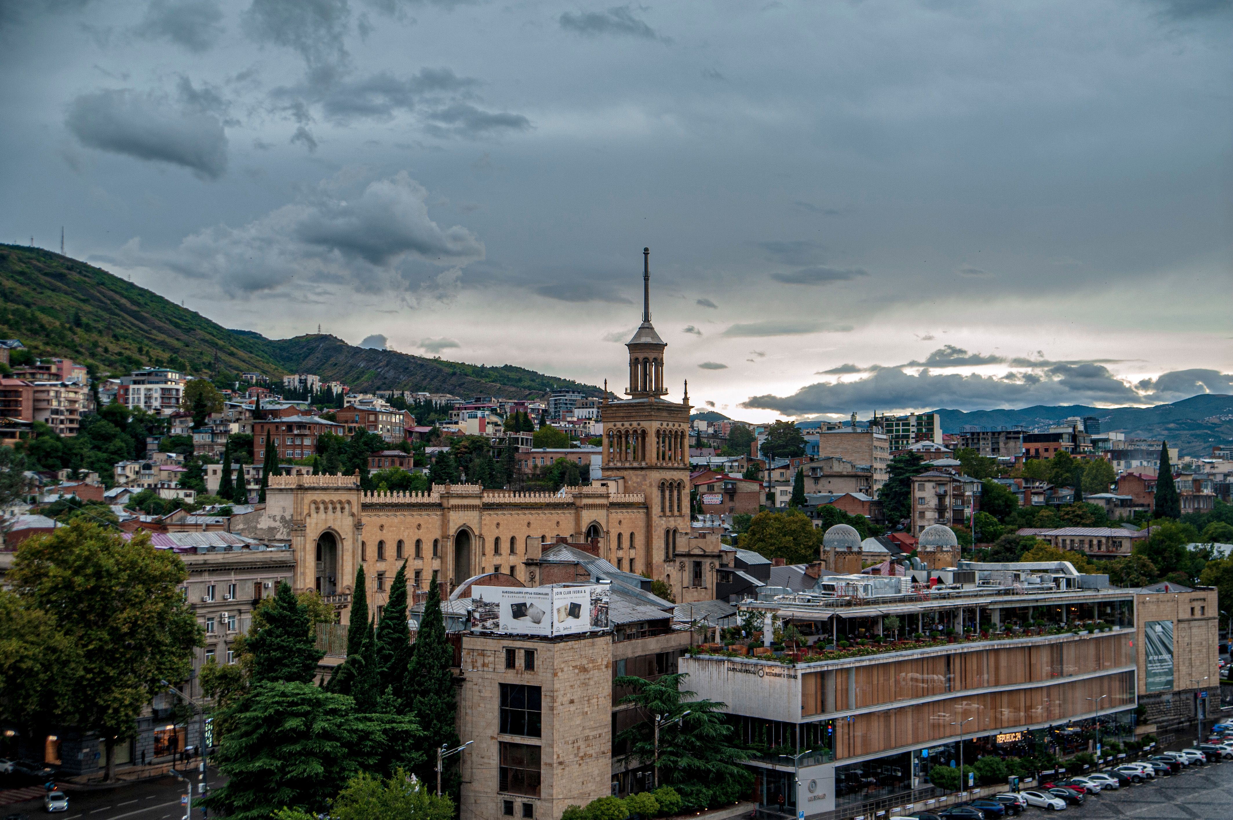 Exterior of a MagtiCom store in a bustling street in Tbilisi, Georgia