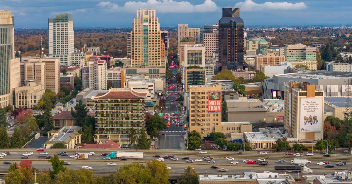 Vibrant aerial view of Sacramento downtown showcasing skyscrapers and urban landscape.