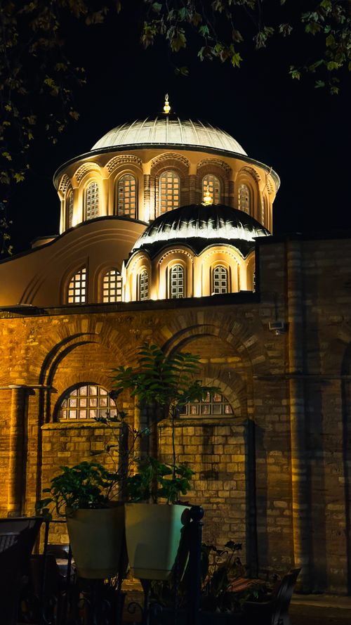 Free Stunning nighttime view of a historic mosque in Istanbul, beautifully lit. Stock Photo
