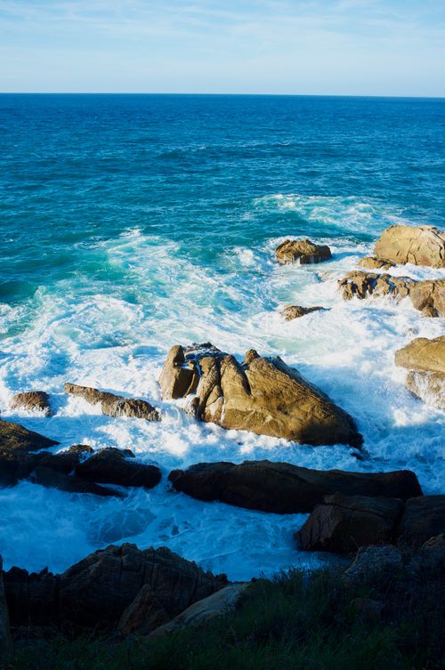 Free Stunning view of waves crashing on rocky shores in Morocco, capturing natural beauty and coastal energy. Stock Photo
