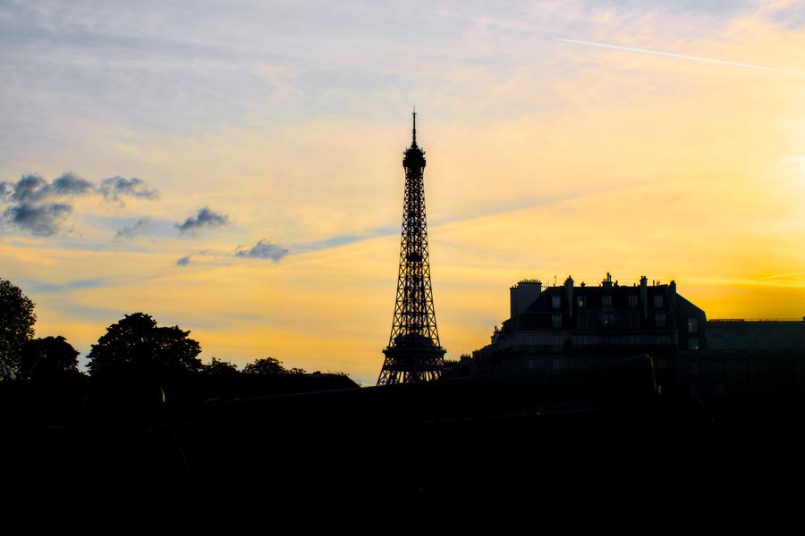 The Eiffel Tower at sunset in Paris