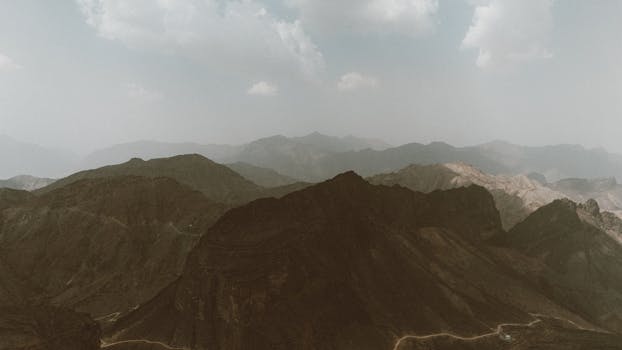 Explore the rugged beauty of Oman's mountains in this stunning aerial landscape photo.
