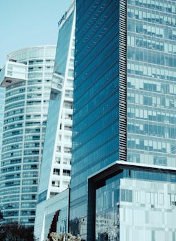 Contemporary architecture of skyscrapers in Mexico City's urban business district.