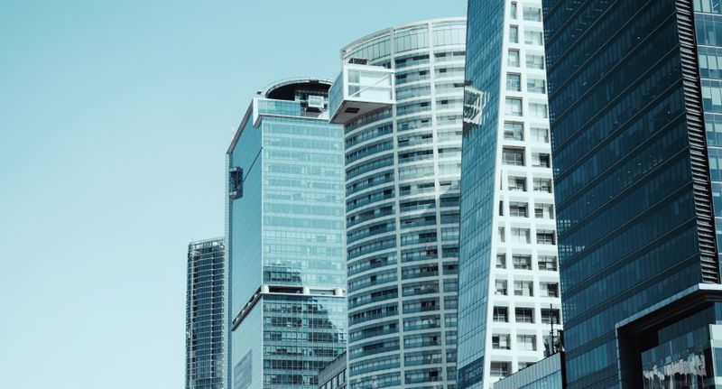 City skyline with modern commercial skyscrapers