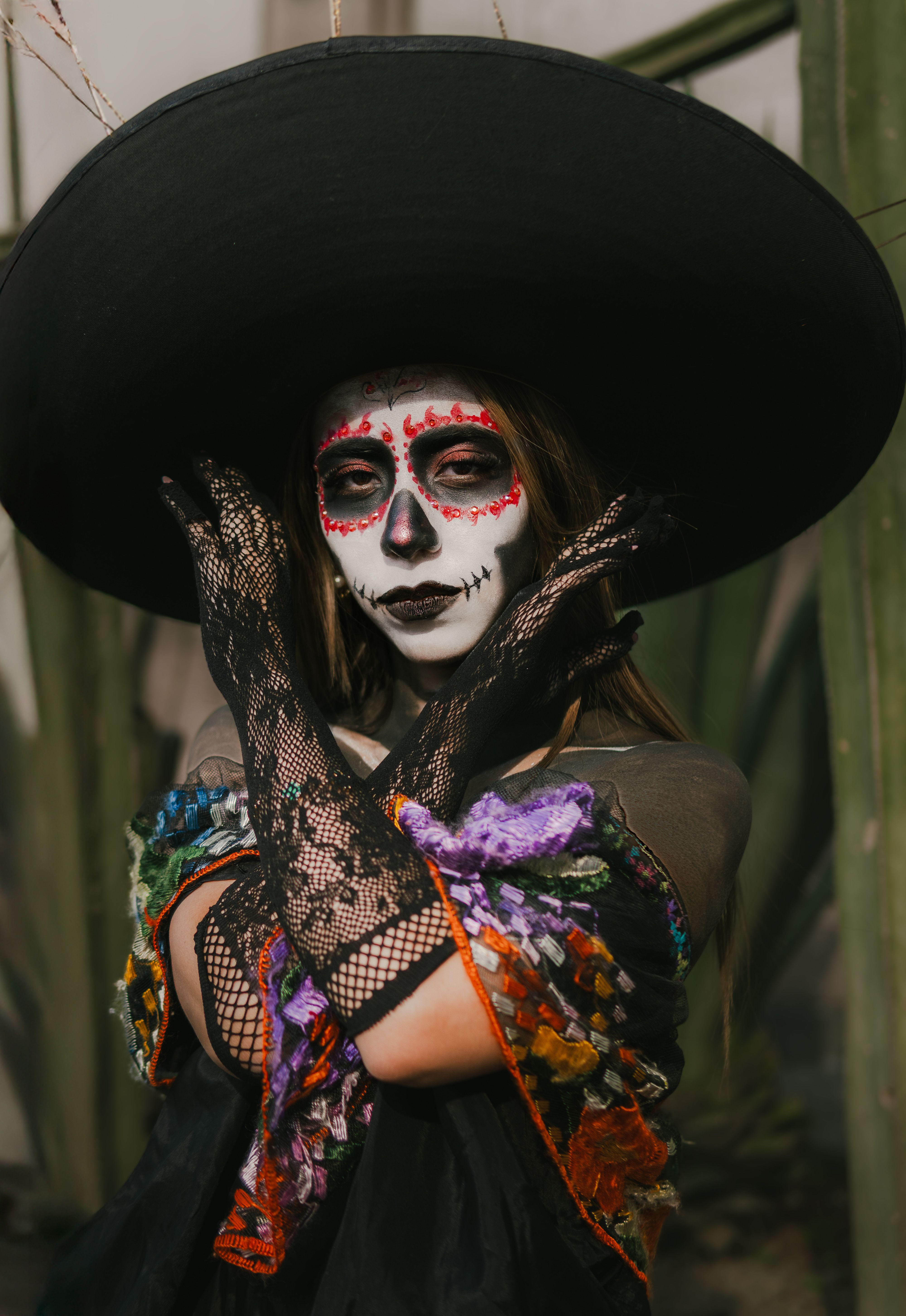 Day of the Dead Catrina Portrait with Black Hat · Free Stock Photo