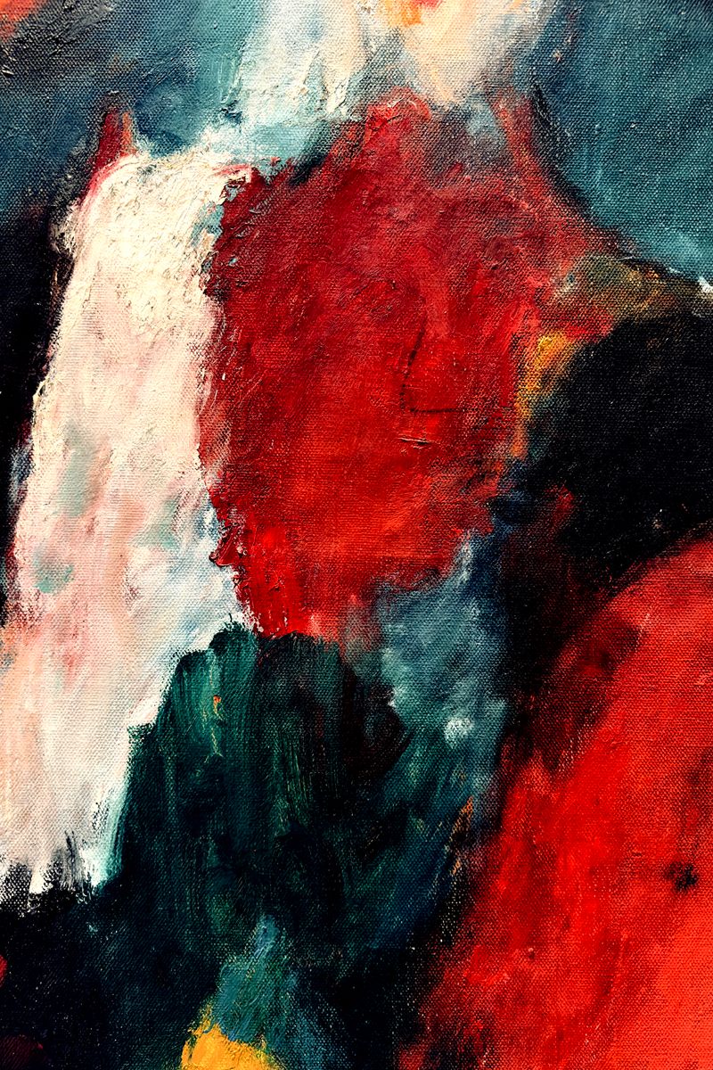 Colorful abstract painting with bold brushstrokes and vibrant hues.
