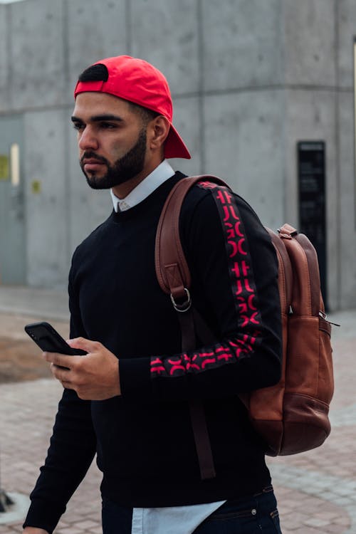 Free Man Carrying Backpack Stock Photo