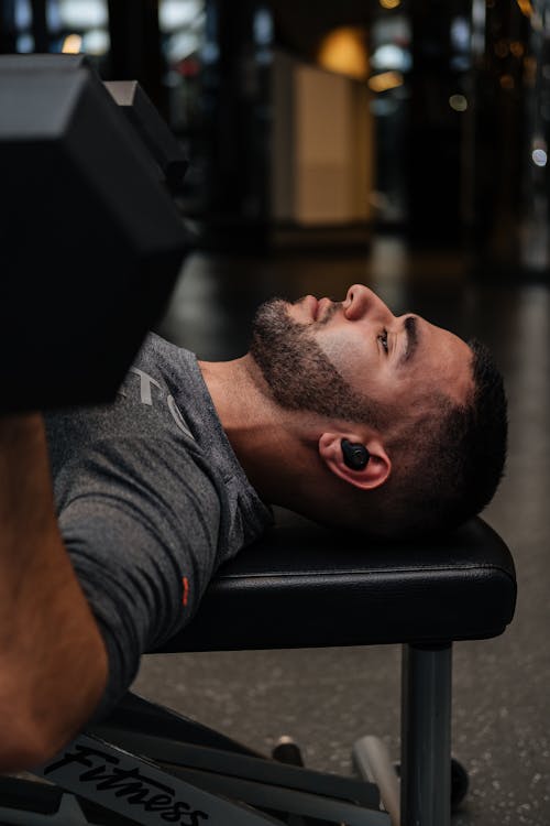 Free Man on Weight Bench Stock Photo