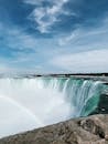 尼亚加拉大瀑布的镜头令人惊叹，展示了鲜艳的彩虹和清澈的蓝天