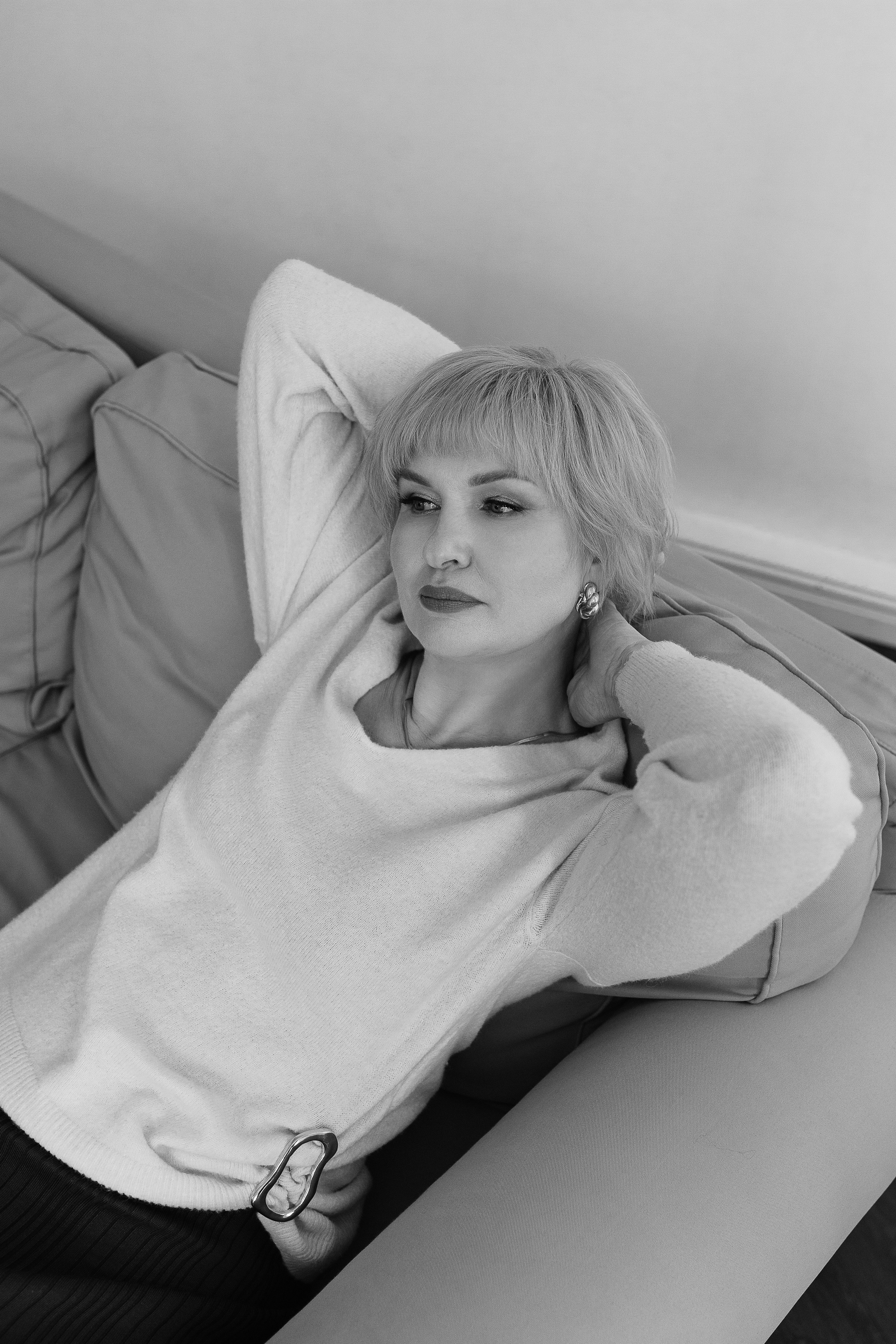 Relaxed Woman in Black and White Portrait · Free Stock Photo
