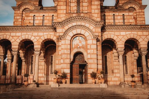 Front view of the Saint Mark's Church, showcasing its architectural beauty and intricate designs.