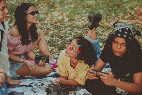 Free Group of Girls Taking Groufie Stock Photo