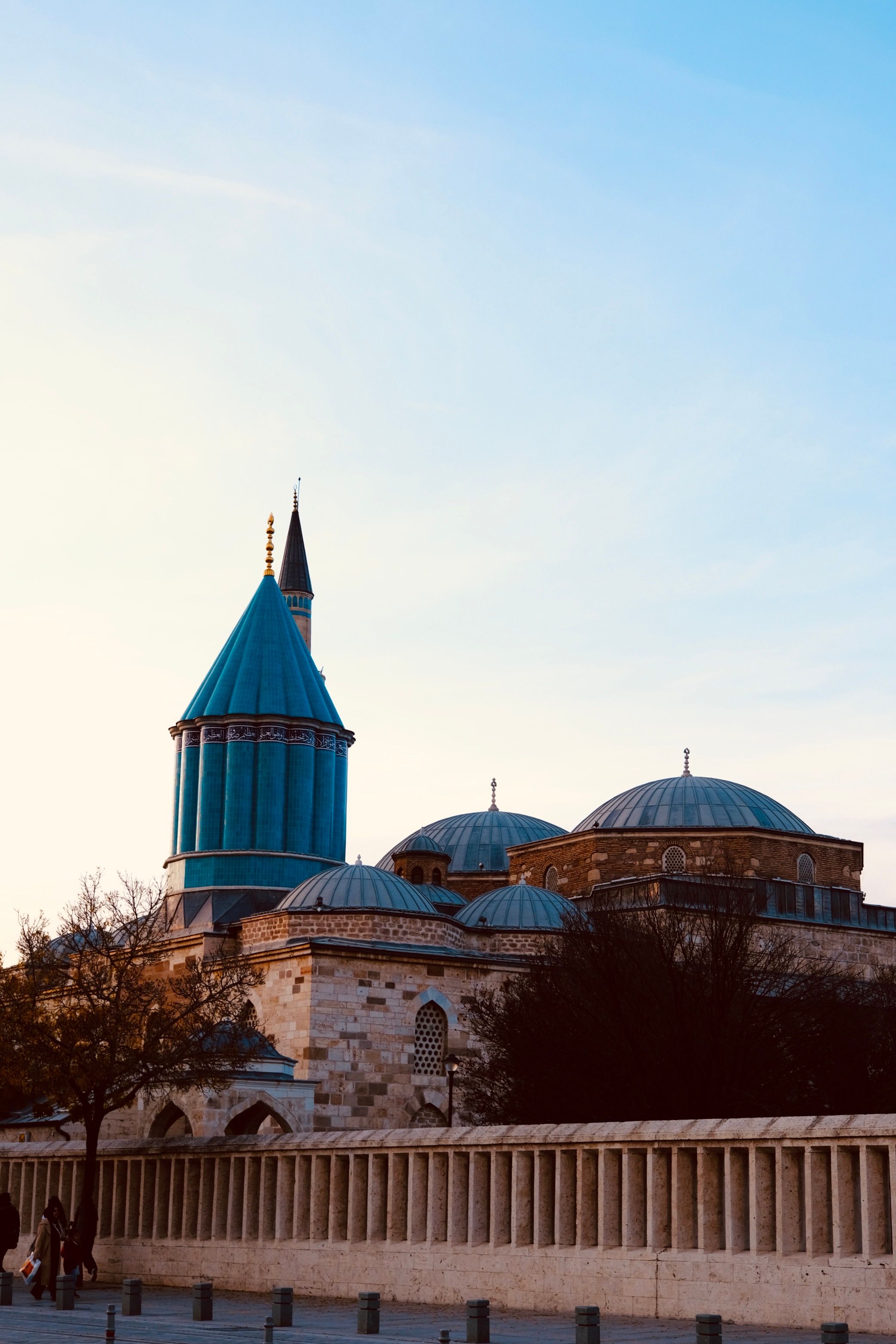 Beautiful sunset over Mevlana Museum, iconic landmark in Konya, Turkey.