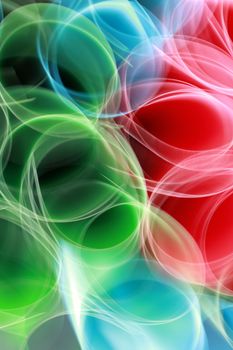 A vibrant abstract image with overlapping colorful bubbles and light trails.