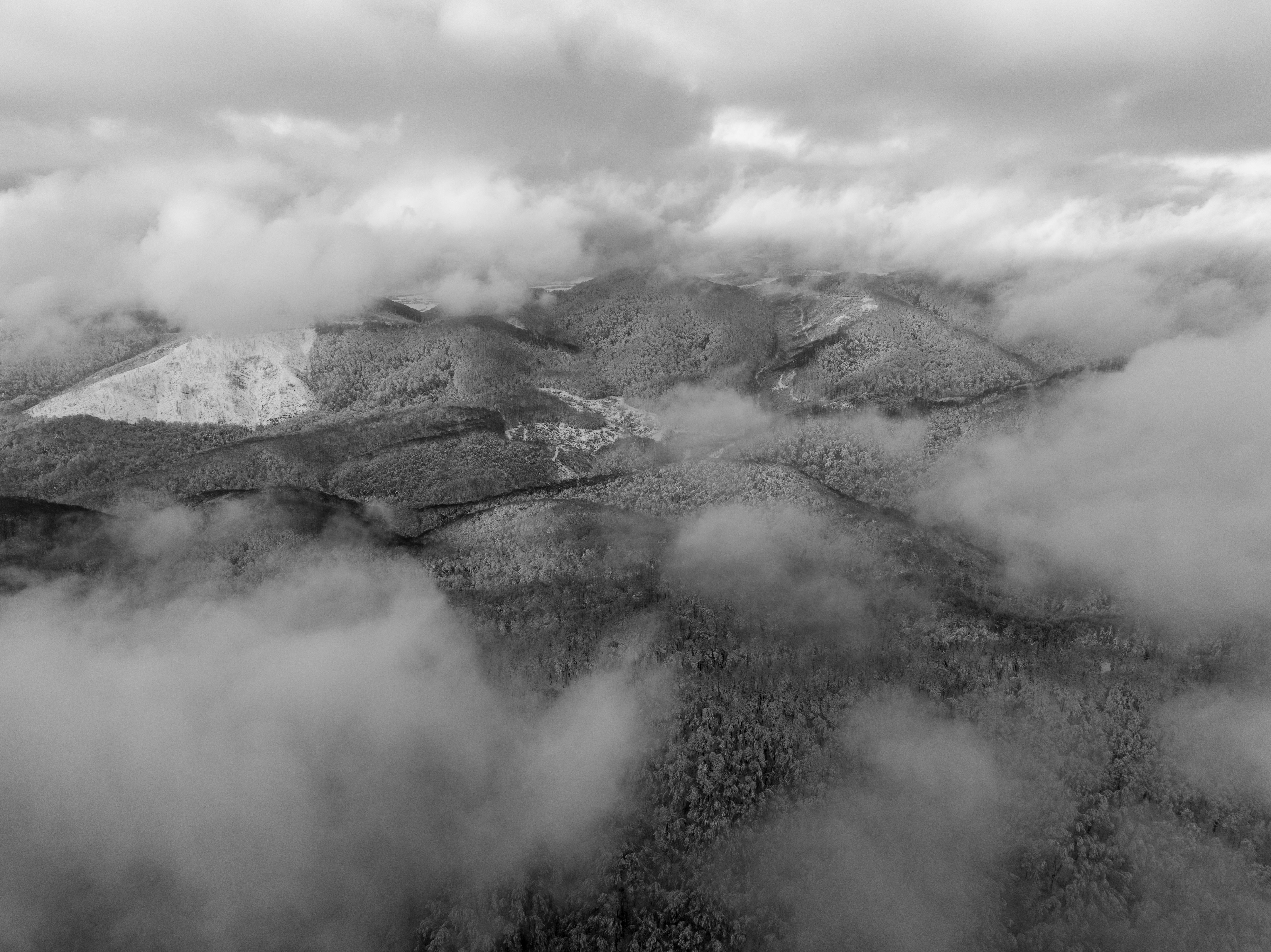 Dramatic Aerial View of Misty Mountains in Croatia · Free Stock Photo