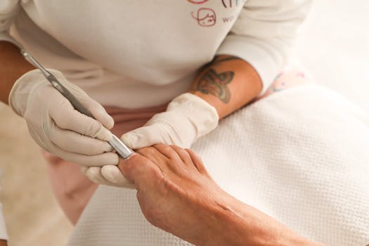 Close-up of a professional manicure service being performed in a salon with attention to detail.