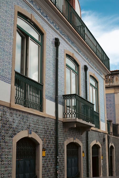 Free Beautiful building facade with traditional azulejos tiles in Lisbon, Portugal showcasing classic Portuguese architecture. Stock Photo