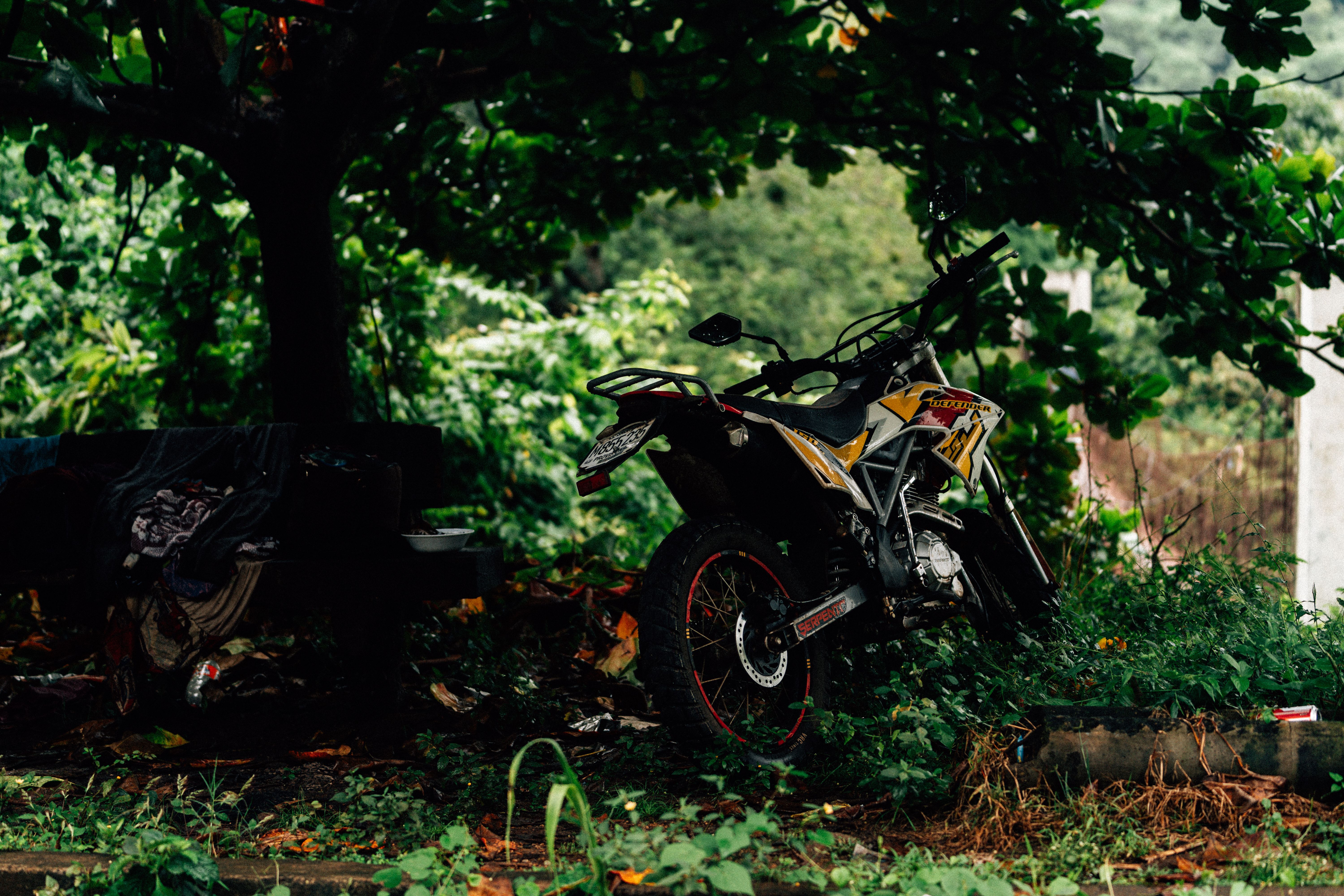 Off-Road Motorcycle Under Shaded Tree · Free Stock Photo
